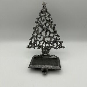 Vintage CHRISTMAS TREE Pewter Metal Stocking Holder 6.5x4.5 - EUC